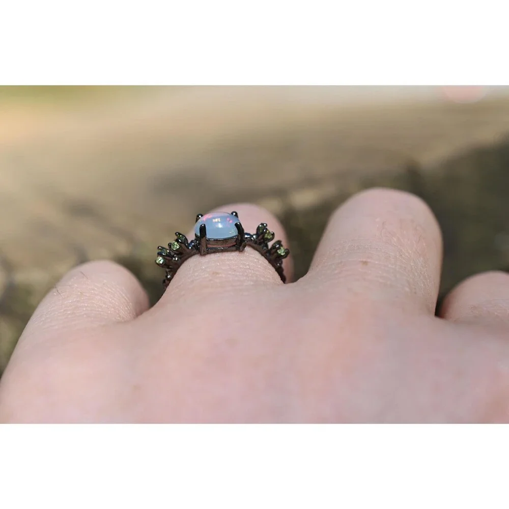 Peridot and opal engagement ring size 6.5 925 sterling silver